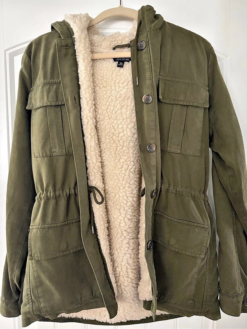 Topshop Sherpa Lined Utility Jacket in Green Size Medium